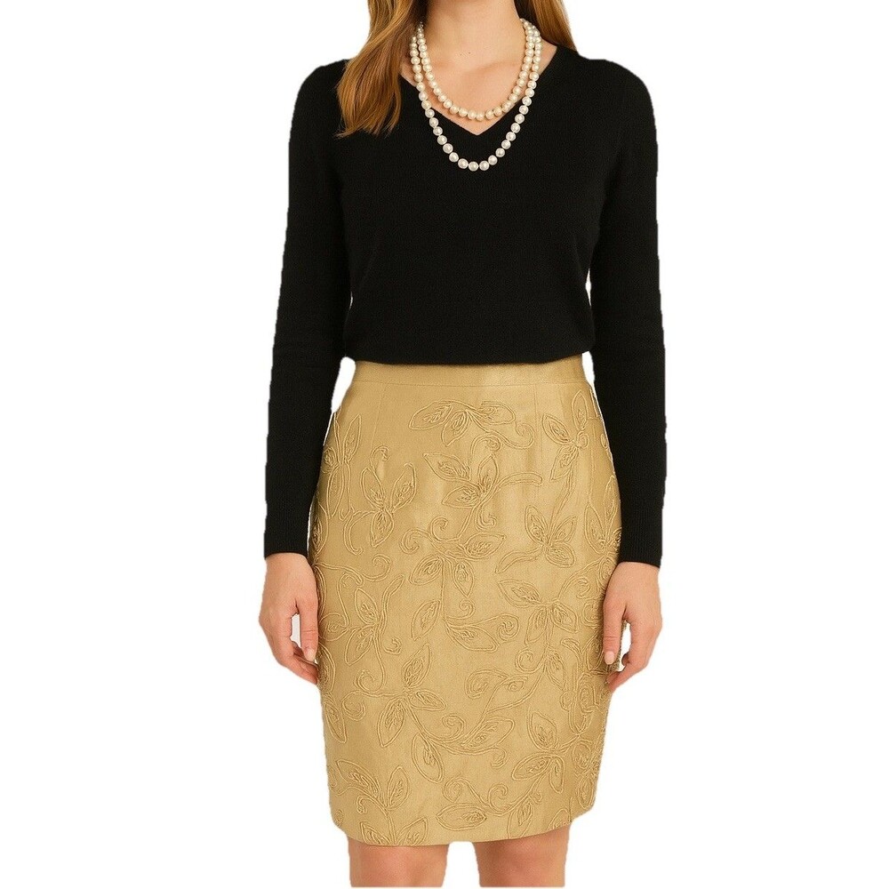 Carmen Marc Valvo Pencil Skirt Size 8 100% Silk Beaded Party Holiday Special